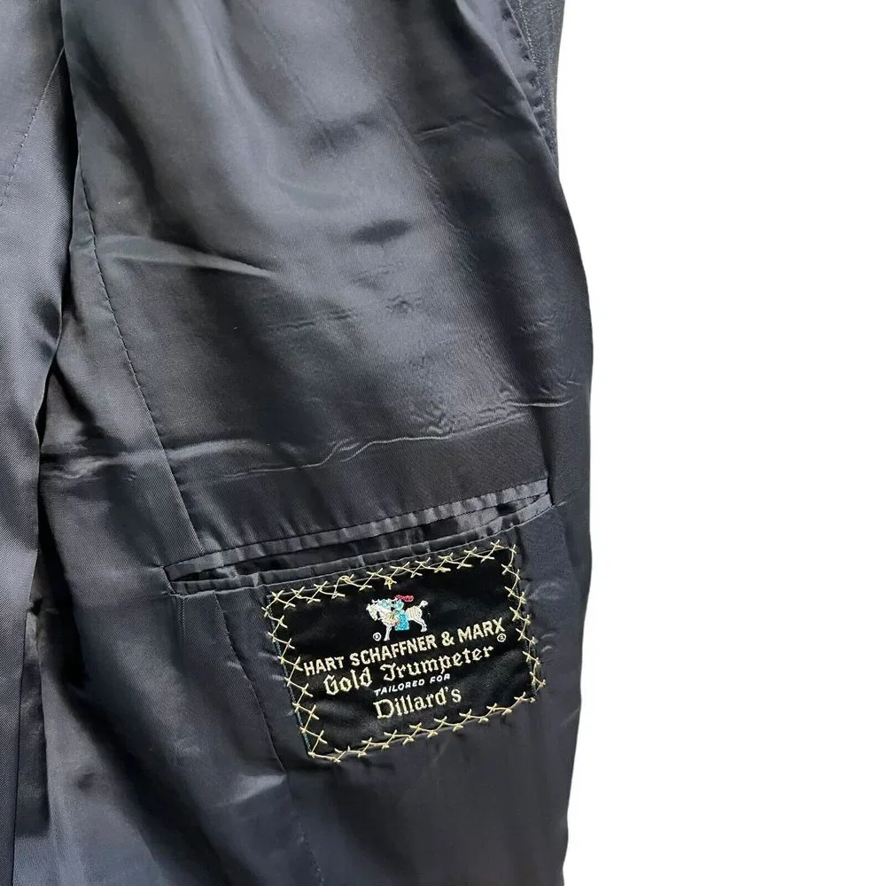 Hart Schaffner Marx Men‎ Wool Blazer Black Pinstripe 2 Button Vented Sz 40L